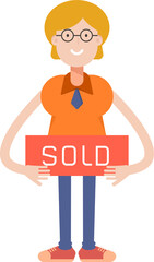 Geeky Girl Character Holding Sold Signage
