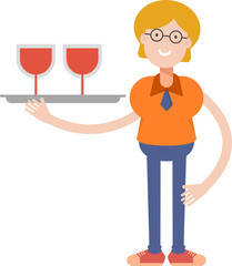 Geeky Girl Character Serving Wine Illustration
