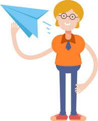 Geeky Girl Character Holding Paper Plane
