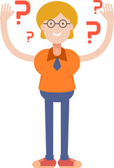 Geeky Girl Character and Question Marks
