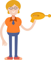 Geeky Girl Character Holding Space Gun
