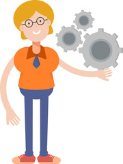 Geeky Girl Character Holding Gears
