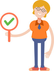 Geeky Girl Character and Check Mark
