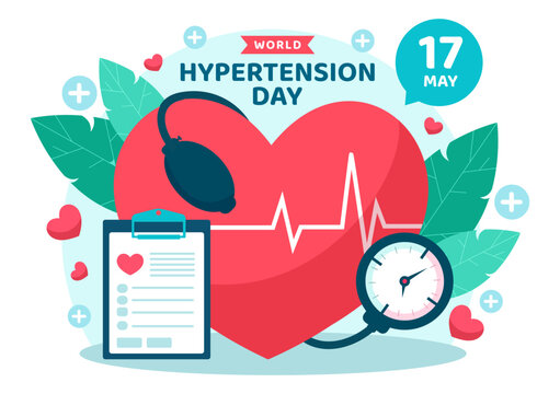 World Hypertension Day Vector Illustration on May 17th with High Blood Pressure, Tensimeter and Red Love Image in Healthcare Flat Background