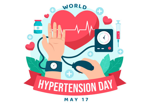World Hypertension Day Vector Illustration on May 17th with High Blood Pressure, Tensimeter and Red Love Image in Healthcare Flat Background