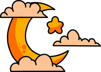 Crescent Moon With Star and Cloud