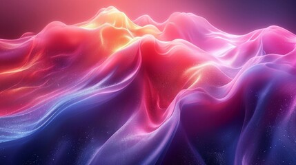 Obraz premium Dynamic, iridescent neon wave in 3D, curving against a colorful abstract backdrop. Holographic sheen, HD clarity.