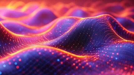 Dynamic, iridescent neon wave in 3D, flowing against a colorful abstract background. Holographic sheen, HD camera realism.