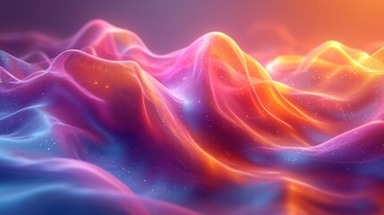 Flowing 3D wave in neon colors, iridescent and glossy. Set against a bright, abstract, colorful background. Realistic HD camera effect.