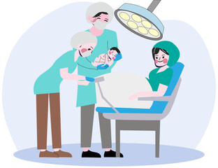 Childbirth scenes vector