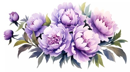 Watercolor illustration of purple flowers, flower clip art. Bouquet of peonies. generative ai - obrazy, fototapety, plakaty