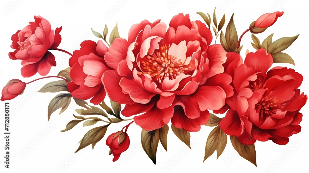 Wall mural watercolor illustration of red flowers, flower clip art. bouquet of peonies. generative ai