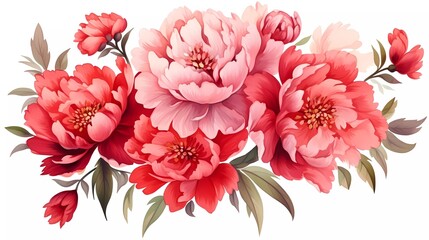 Fototapeta na wymiar watercolor illustration of red flowers, flower clip art. Bouquet of peonies. generative ai