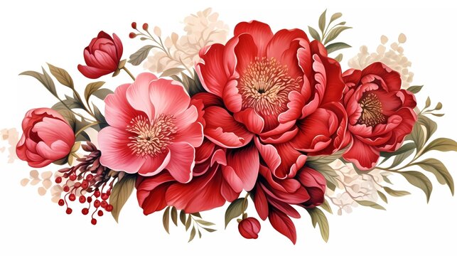 recommend clip art: watercolor illustration of red flowers, flower clip art. Bouquet of peonies. generative ai