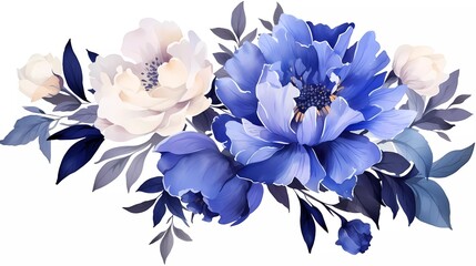 watercolor illustration of dark blue flowers, flower clip art. Bouquet of peonies. generative ai - obrazy, fototapety, plakaty