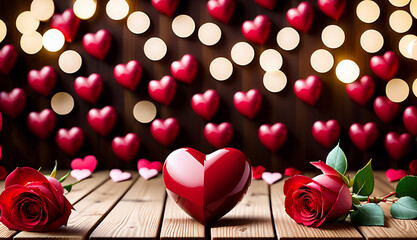 Fototapeta na wymiar red heart and roses , valentines background, red heart, copy space, beautiful background
