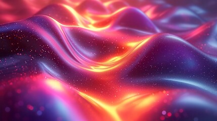 Fluid neon wave in 3D, shimmering with an iridescent sheen. Set against a bright, holographic abstract background. HD quality.