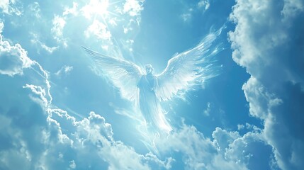 Angel spirit in blue sky with clouds
