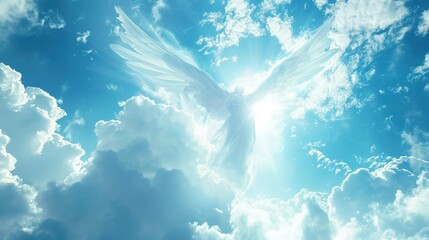 Angel spirit in blue sky with clouds