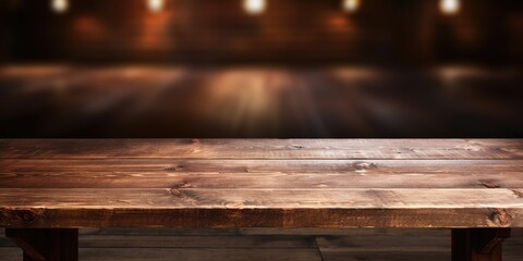 Wooden table with empty interior backdrop