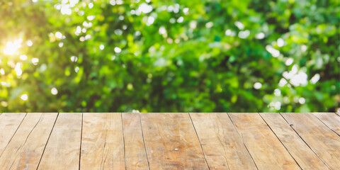 Photo wooden table in outdoor nature sunlight square display background