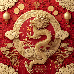 Fototapeta premium chinese new year golden dragon, lunar of the year