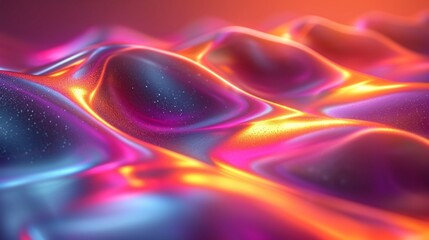 Glossy, curved neon wave in 3D with a shimmering, iridescent surface. Abstract, multicolored background. HD camera-like quality.
