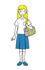 夏の制服を着てスクールバッグを持つ女子高生（シンプル）