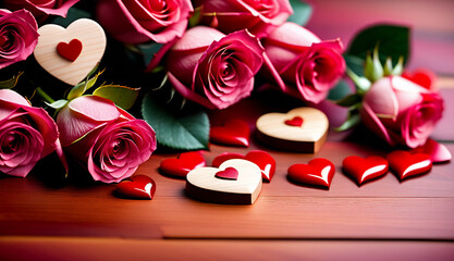 red heart beautiful background, red roses , copyspace 