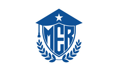 MER three letter iconic academic logo design vector template. monogram, abstract, school, college, university, graduation cap symbol logo, shield, model, institute, educational, coaching canter, tech