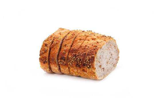 Gluten free rye bread isolated on white background. Healthy bakery, pastry, bun