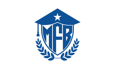 MFB three letter iconic academic logo design vector template. monogram, abstract, school, college, university, graduation cap symbol logo, shield, model, institute, educational, coaching canter, tech