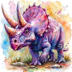 watercolor dinosaur dustypink triceratop