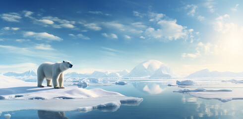 Polar bear (Ursus maritimus) on the ice floe. 3d render - obrazy, fototapety, plakaty