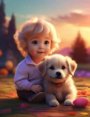imagine prompt cute dog with cute baby Generative AI photo