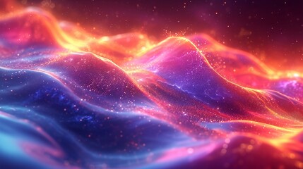 Glossy neon wave in 3D, fluid and shimmering. Iridescent against a bright, abstract, colorful background. HD camera clarity. - obrazy, fototapety, plakaty