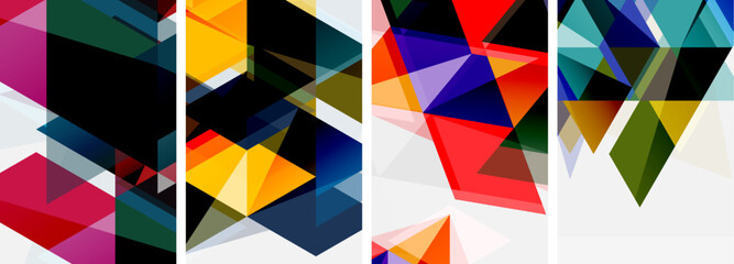 Colorful bright triangles with various colors and transparencies. Vector illustration For Wallpaper, Banner, Background, Card, Book Illustration, landing page