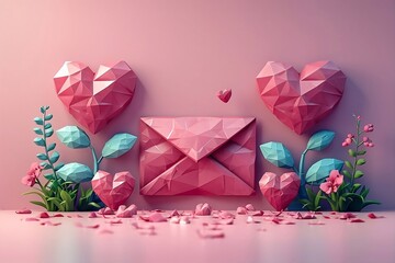 illustrations of stylized love letters or notes exchanged digitally, perhaps on a virtual screen or through messaging apps, blending the traditional sentiment with modern technology