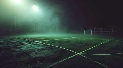 textured soccer game field with neon fog - center, midfield. Ai Generative