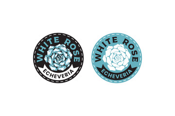 white rose succulents and echeveria badge emblem logo design for plant shop and lover business
