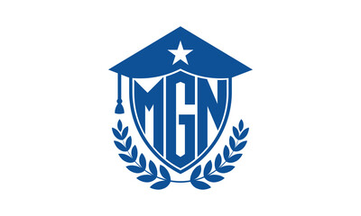 MGN three letter iconic academic logo design vector template. monogram, abstract, school, college, university, graduation cap symbol logo, shield, model, institute, educational, coaching canter, tech