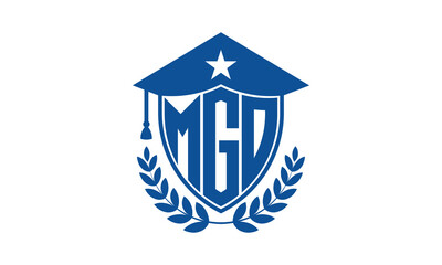 MGO three letter iconic academic logo design vector template. monogram, abstract, school, college, university, graduation cap symbol logo, shield, model, institute, educational, coaching canter, tech