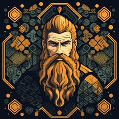 Viking man and honeycomb pattern