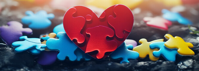 a pair of hearts that fit together like puzzle