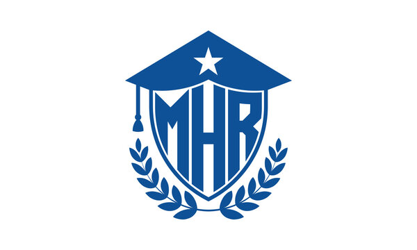MHR three letter iconic academic logo design vector template. monogram, abstract, school, college, university, graduation cap symbol logo, shield, model, institute, educational, coaching canter, tech