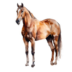 Obraz premium Isolated horse on transparent isolate, horse collection watercolor painting, horse clipart, printable animal sticker, children's book illustration