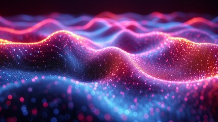 Neon, iridescent wave in dynamic 3D motion. Holographic, colorful abstract background. Sharp, high-definition quality.