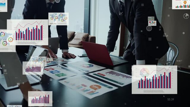 Group of business people meeting in office and digital documents concept.