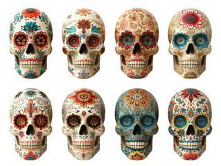 Sugar Skull Isolated on Transparent or White Background, PNG