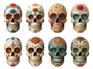 Vitrage gordijnen Schedel Sugar Skull Isolated on Transparent or White Background, PNG